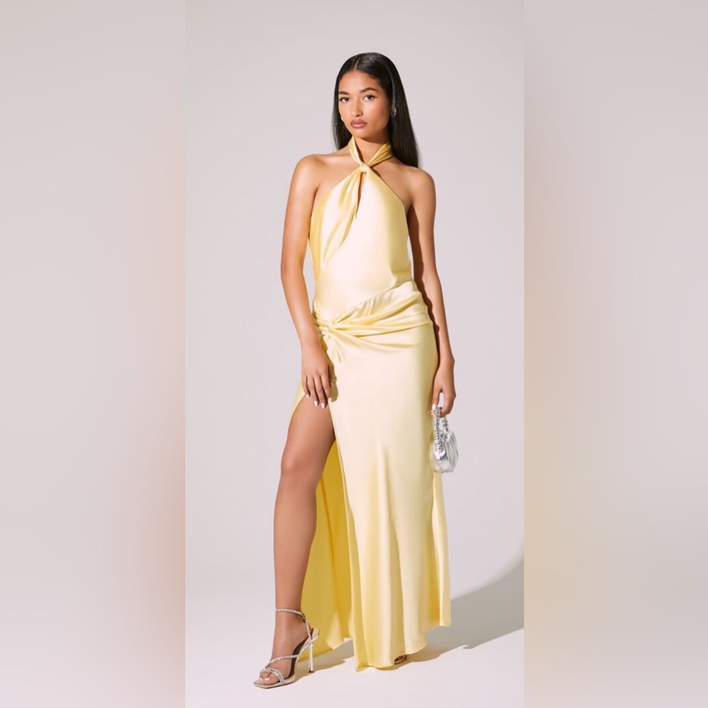 Forever 21 Yellow Satin Halter Maxi Dress